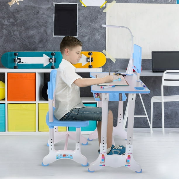 Height Adjustable Kids Study Desk Chair Set Table Lamp Drawer Boy Girl Furniture 